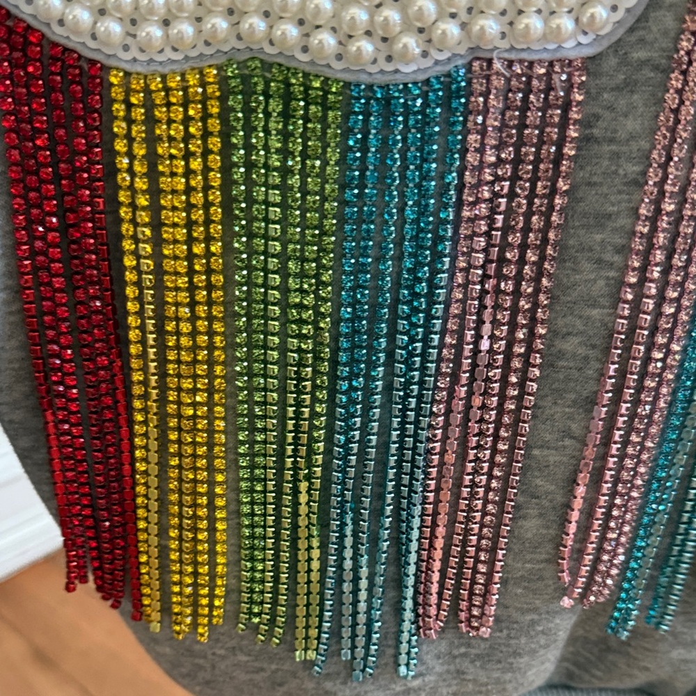 Lola + The Boys Gray Hoodie with Rainbow Sequins - Picture 5 of 6